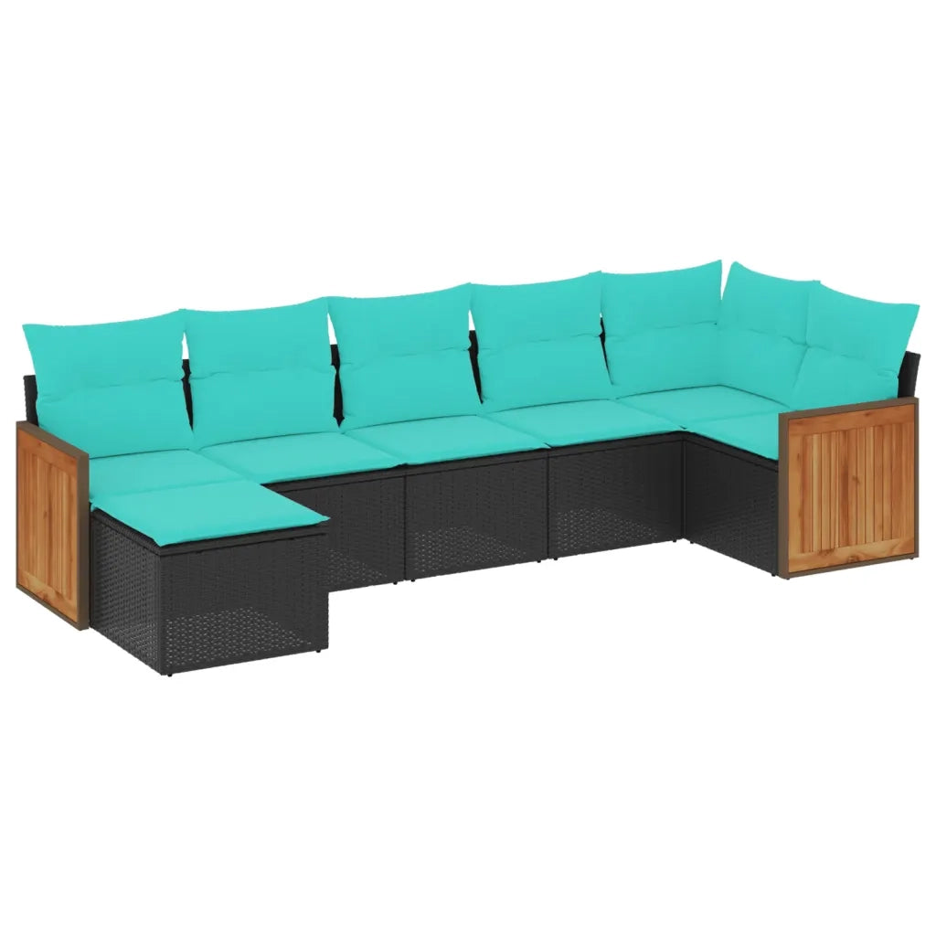 Set Divani da Giardino 7 pz con Cuscini Nero in Polyrattan 3227870