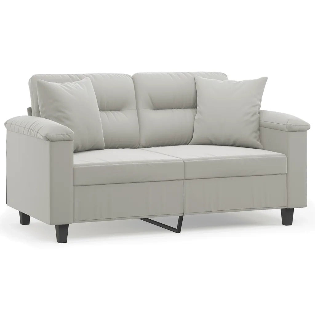 Divano 2 Posti Cuscini-Sofa 2 Posti con CusciniGrigio Chiaro 120 cm Tessuto Microfibra