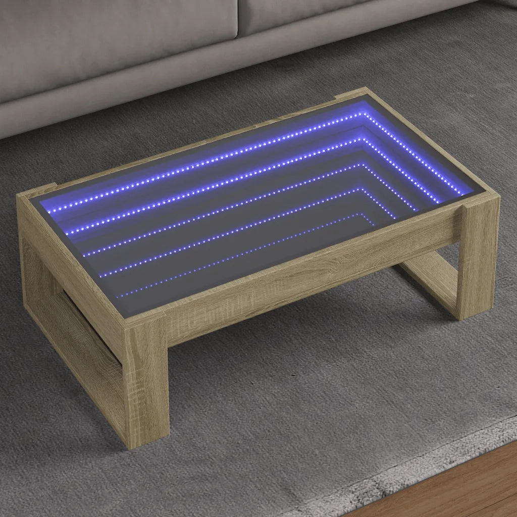 Tavolino da Salotto con LED Infinity-Tavolino da soggiorno Rovere Sonoma 90x53x30 cm