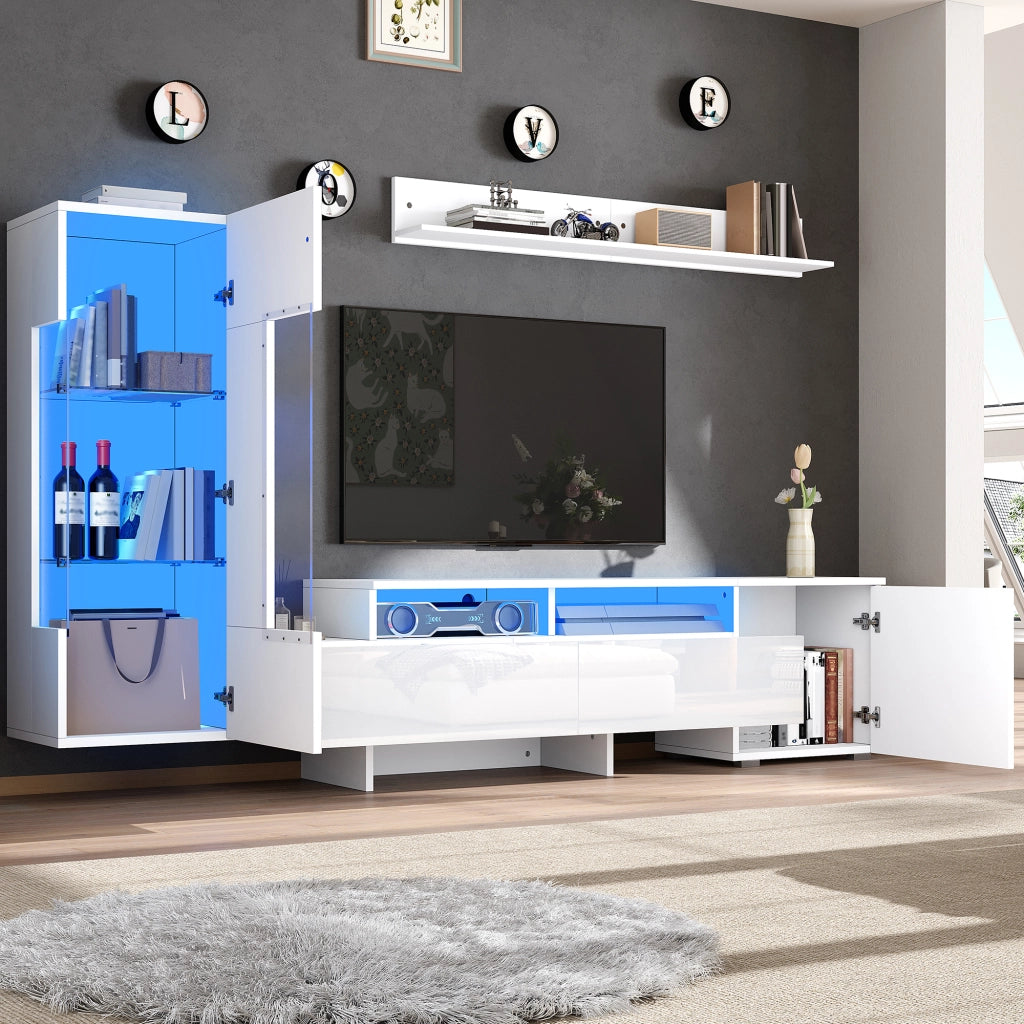 MOBILE TV Set da 3 pezzi con LED 170 cm Bianco lucido
