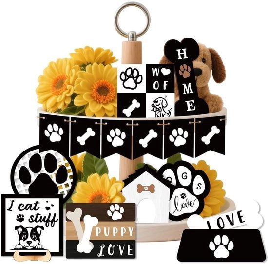 Tavolo per Cane in Legno Decorativo - 16 Pezzi - Decorazione per Tavolo - Tavolo Rurale - Regalo per Amanti degli Animali - Diversi Disegni - Decorazione per Tavolo
