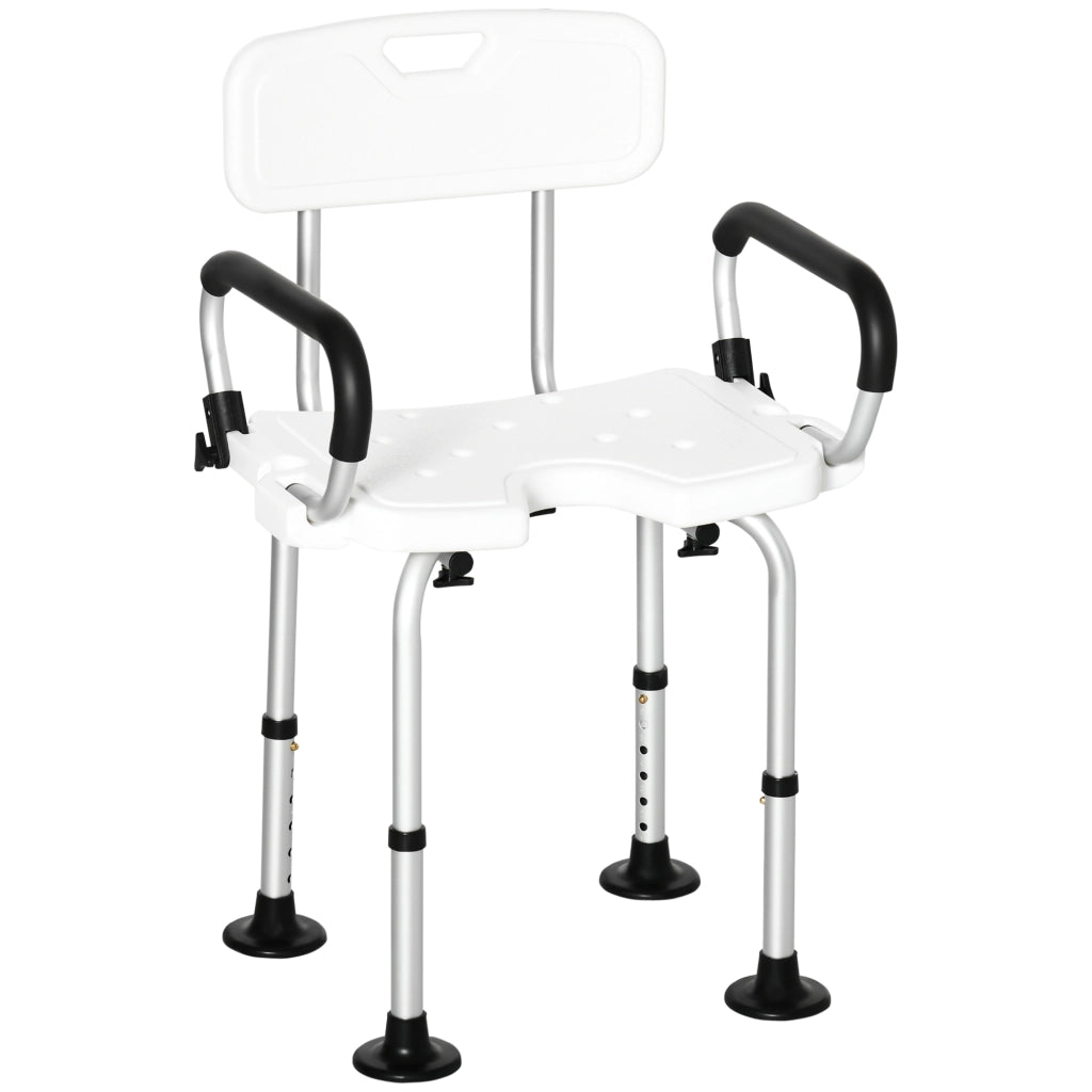 EasyComfort Sedia per doccia per Anziani, Disabili e Donne Incinte Imbottita con forma a U, 54x52x70-82cm, Bianco