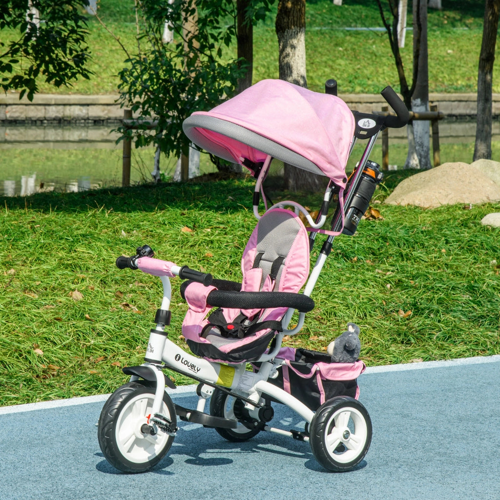 Triciclo 6-in-1 con maniglia, tettuccio e cestino ¨C Xylo ¨C Rosa, 1-5 anni