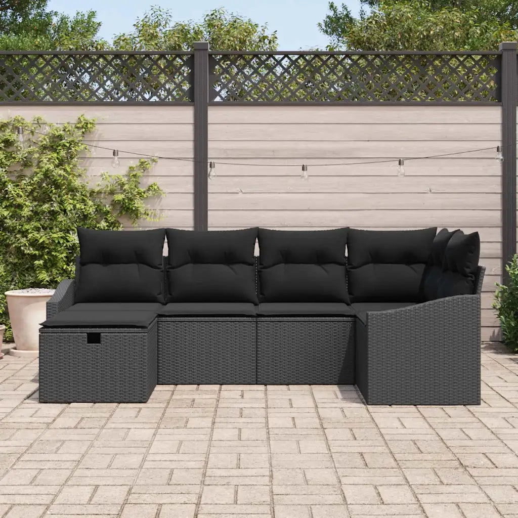 Set di divani con cuscino 6 pcs Nero polyrattan