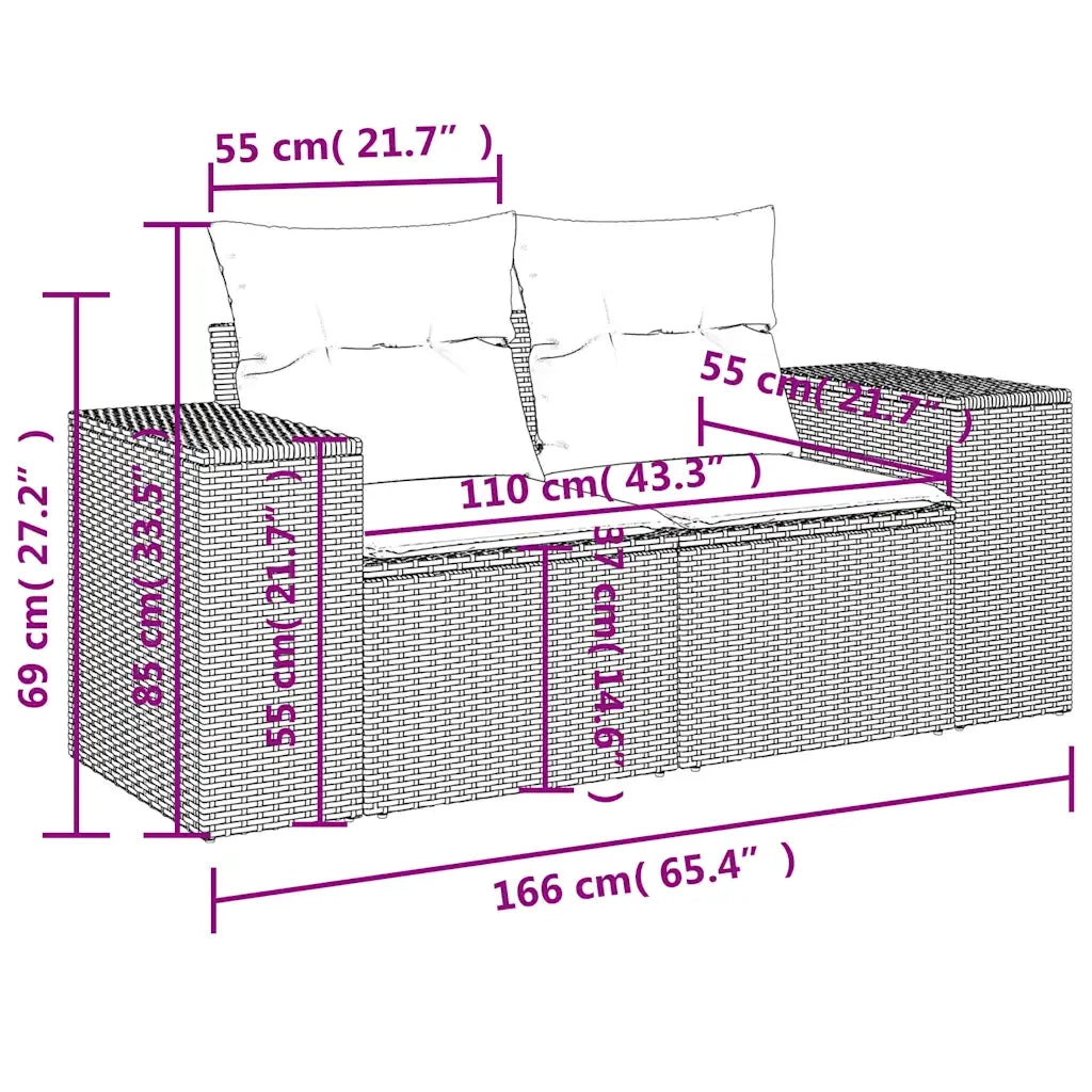 Set Divani da Giardino 7 pz con Cuscini Nero in Polyrattan 3222596
