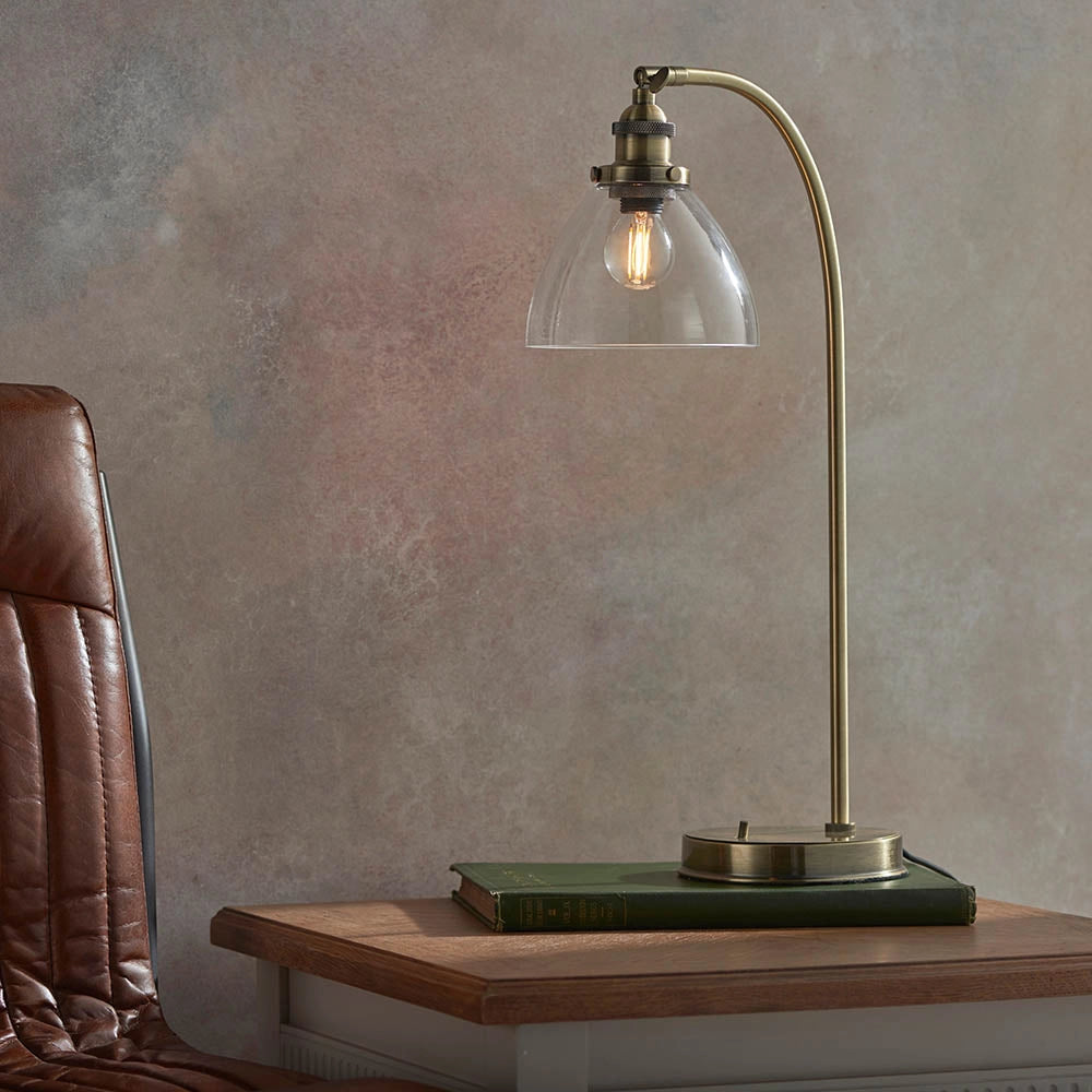 Lampada da tavolo industriale ottone antico E14 Endon