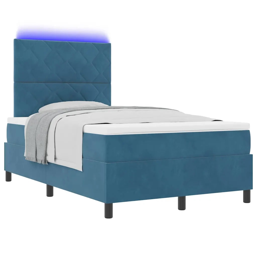 Letto a Sorgente LED Blu Scuro 120 x 190 cm Tessuto