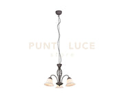 RUSTICA LAMPADARIO METALLO RUGGINE CON 3 DIFFUSORI VETRO BIANCO D. 50CM ATTACCO E14