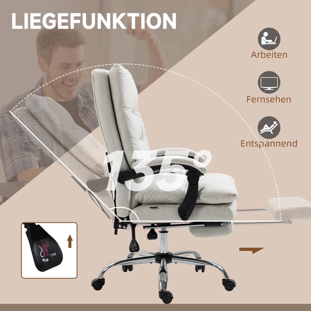 Sedia da ufficio con funzione massaggio, schienale reclinabile a 135¡ã, altezza regolabile, portata massima 120 kg, similpelle, 65x72x109-117 cm,