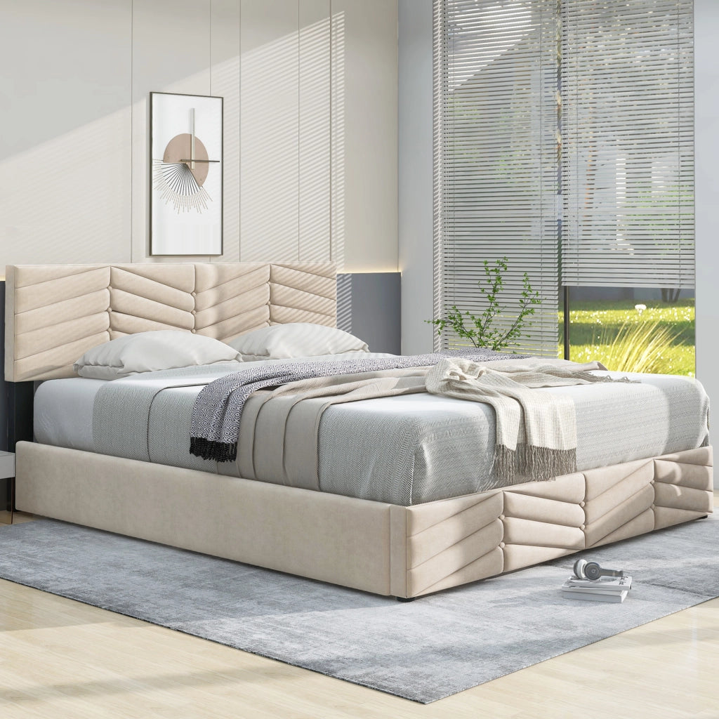 letto imbottito velluto beige 140 x 200 cm