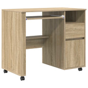 Scrivania | Tavolo da Ufficio con Ruote con cassetto Rovere Sonoma 91 x 50 x 77 cm