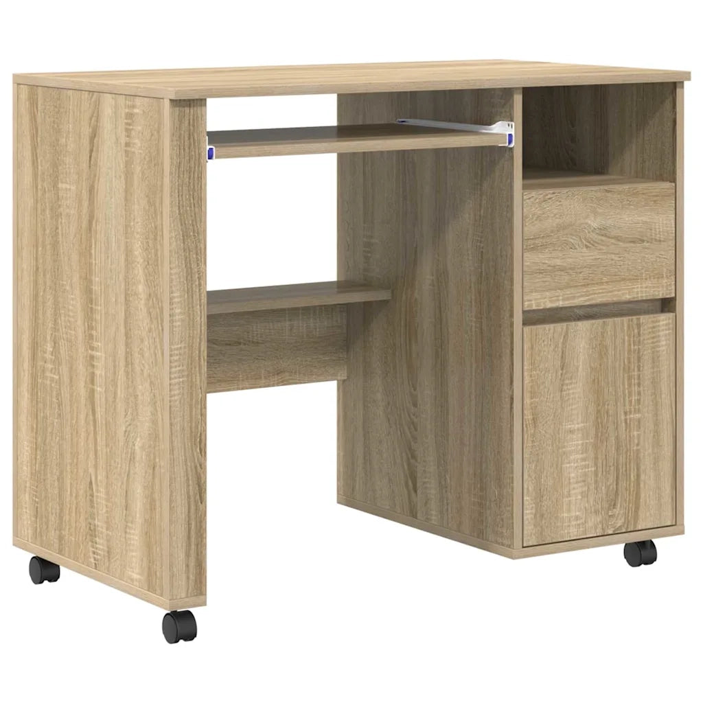 Scrivania | Tavolo da Ufficio con Ruote con cassetto Rovere Sonoma 91 x 50 x 77 cm