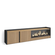 Mobile TV Soggiorno, 212x50x35 cm, Per TV fino a 80", Camino elettrico XXL, Rovere e nero