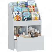 Libreria mobile per bambini con 3 ripiani 2 scomparti cassetto e 4 ruote ¨C Xylo ¨C Legno grigio 60x29,9x90 cm