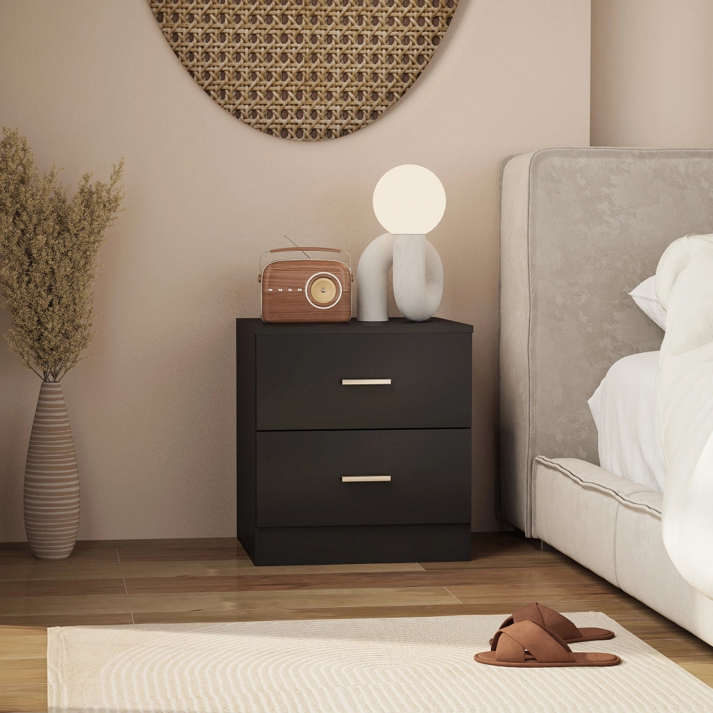 Comodino moderno con 2 cassetti ¨C Xylo ¨C nero 45x39,5x49 cm