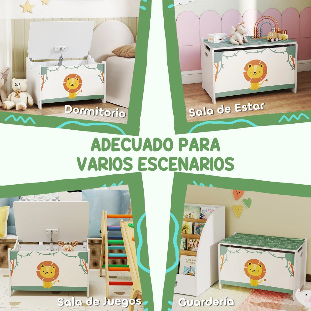 Cassa per giocattoli ¨C Minimal ¨C Verde 53L con tapa abatible e pistone a gas
