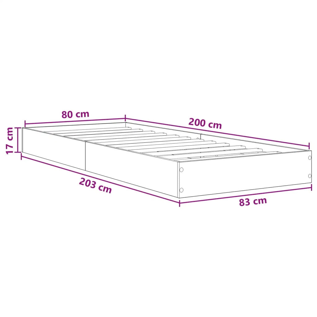 Letto singolo | Letto per adulti | Struttura letto a pavimento Rovere Nero 80 x 200 cm