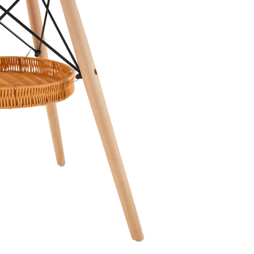TAVOLO rotondo Ø 80 cm in MDF nero e legno massello con cestello sospeso