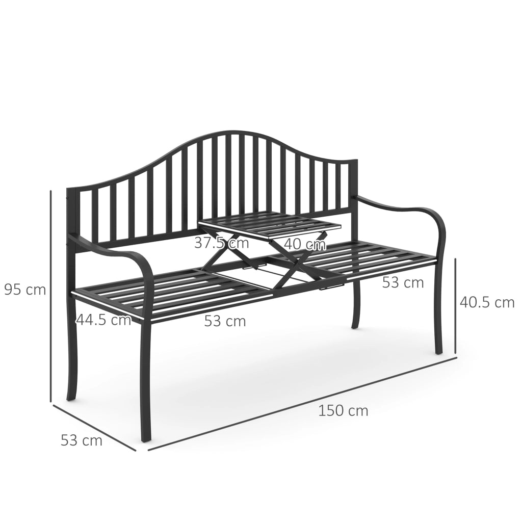 Panchina da Giardino 2 Posti con Tavolino ¨C Xylo ¨C Metallo Nero
