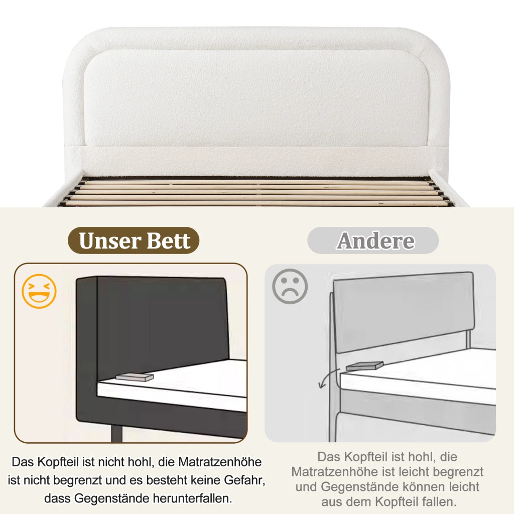 DESMIU Lit coffre 160 × 200 cm 2 posti con contenitore idraulico, senza materasso, in bouclé bianco