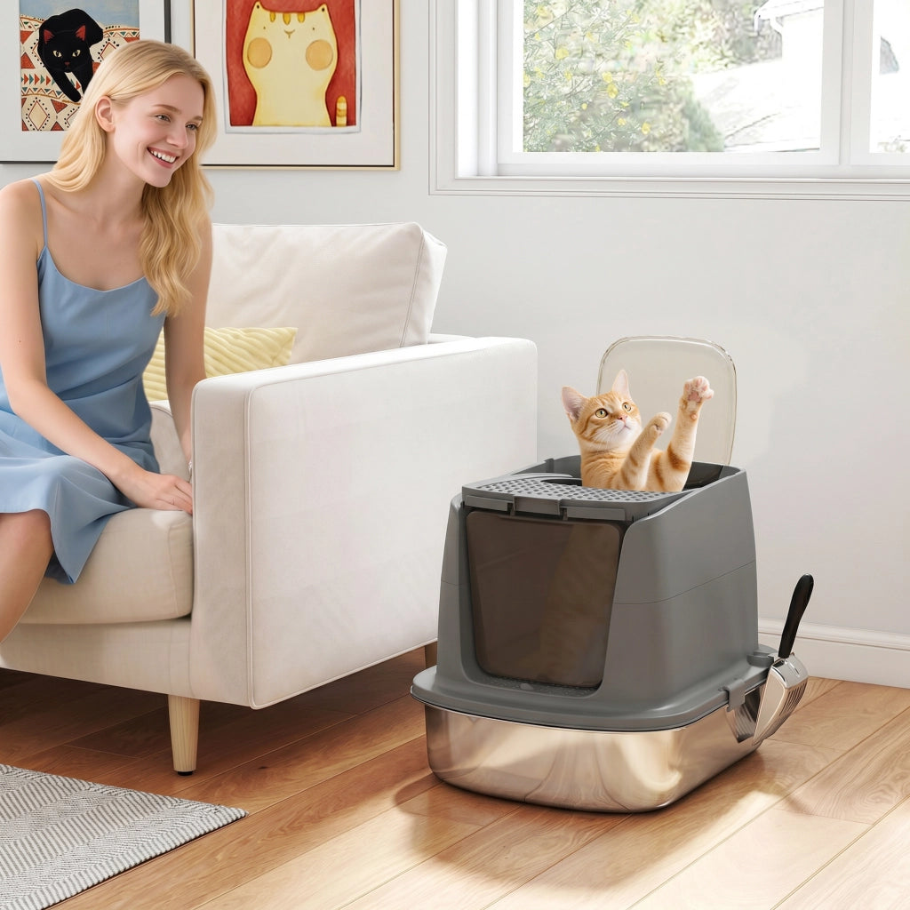 Casetta per gatti chiusa ¨C Minimal ¨C acciaio inox, grigio scuro