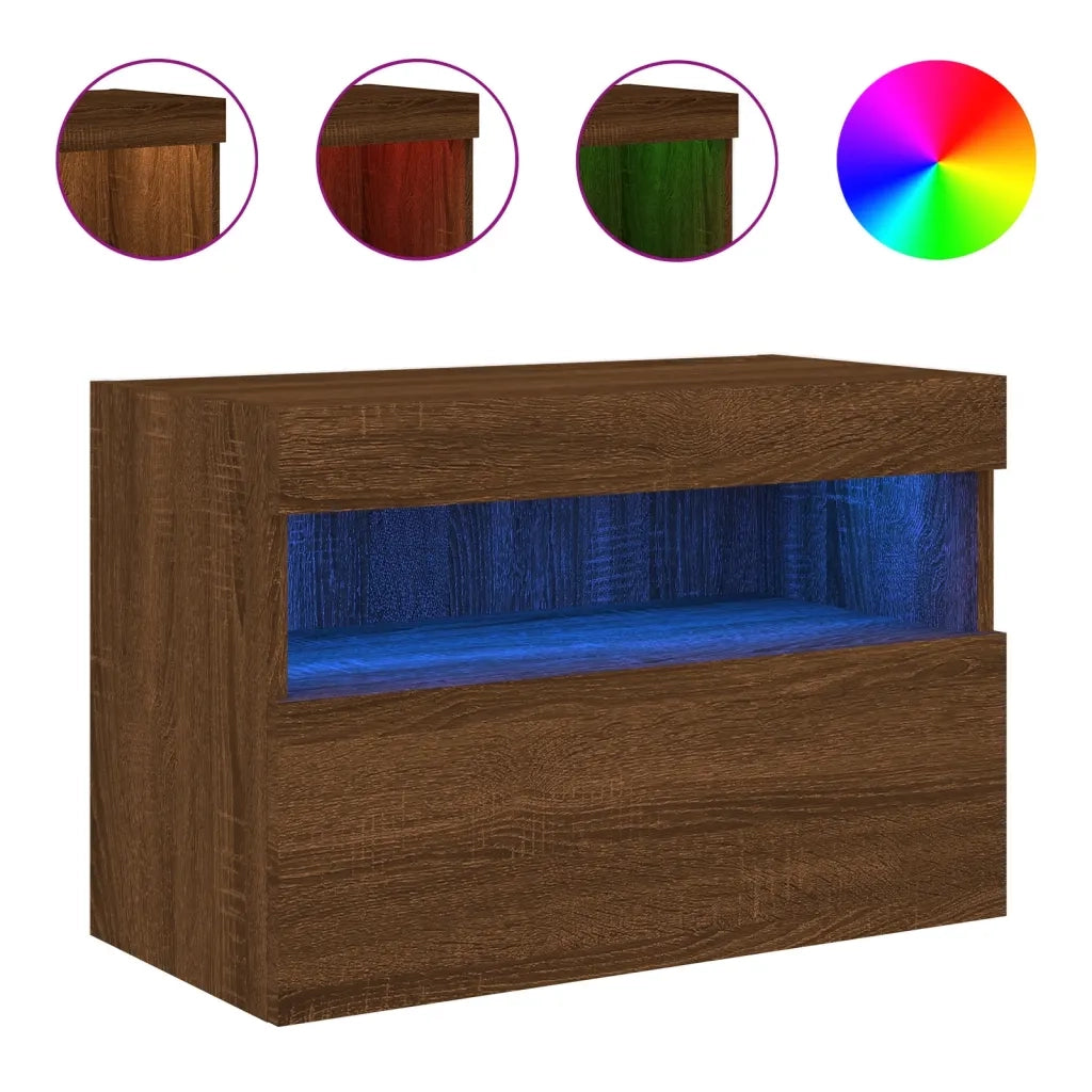Mobile TV a Parete con Luci LED Rovere Marrone 60x30x40 cm 837195