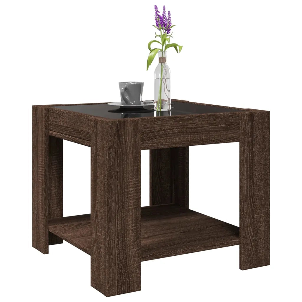 Tavolino Salotto con LED Rovere Marrone 53x53x45 cm Multistrato 847545