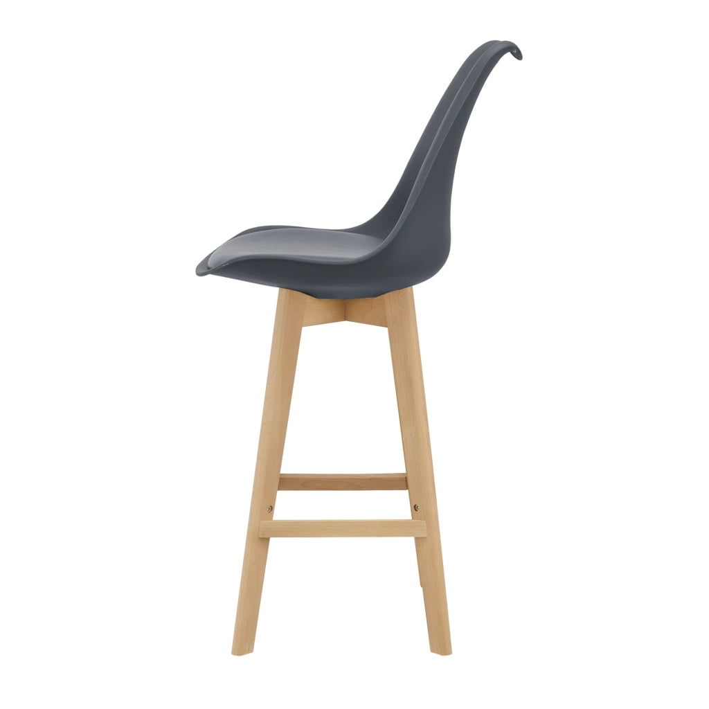 Set di 2 sgabelli da bar con seduta schienale e poggiapiedi imbottito plastica sintetica finitura faggio 105 cm grigio 03_0002779