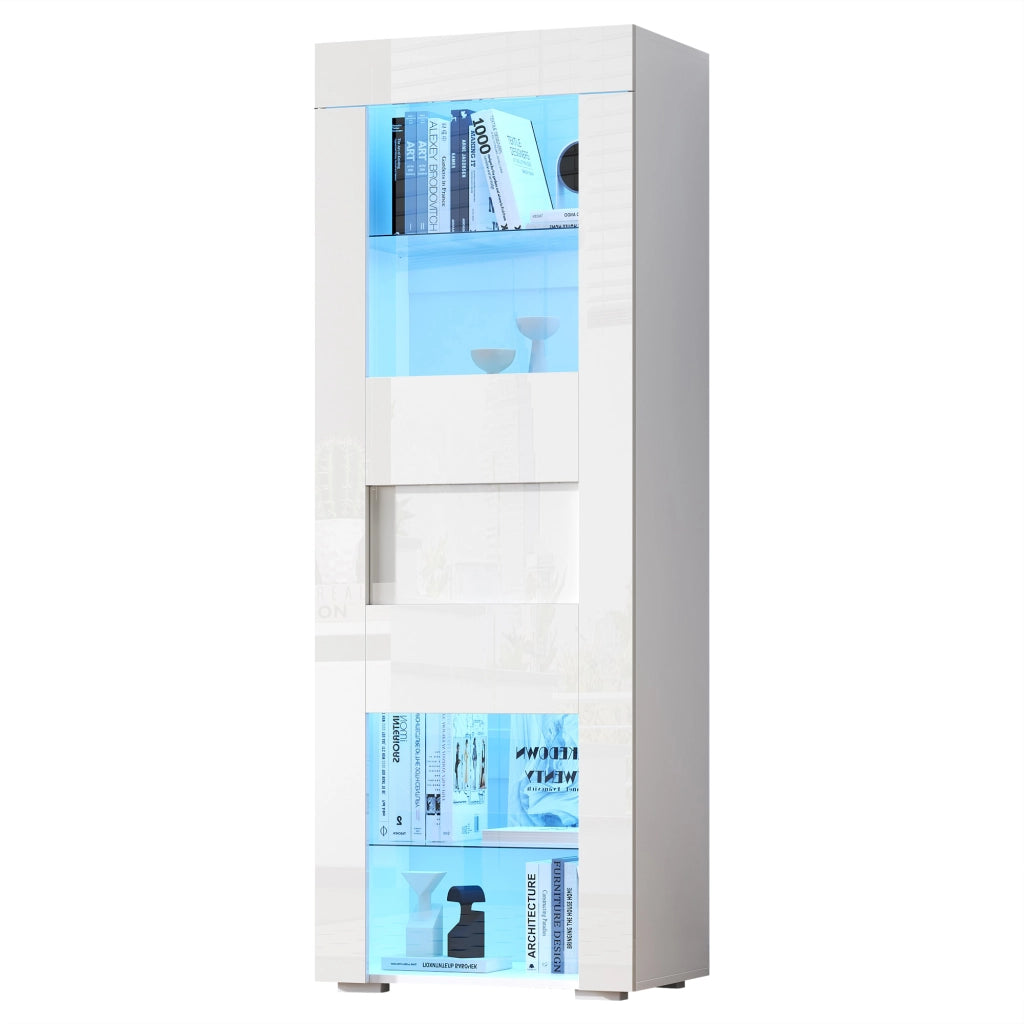 Vetrina alta 60 x 40 x 170 cm bianca con LED, anta in acrilico e 2 ripiani in vetro