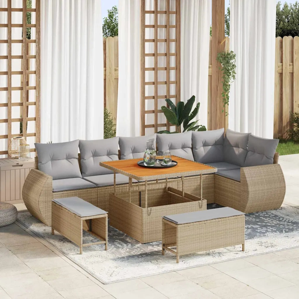 Set Divano da Giardino con cuscino 9 pcs beige e grigio chiaro 3363837
