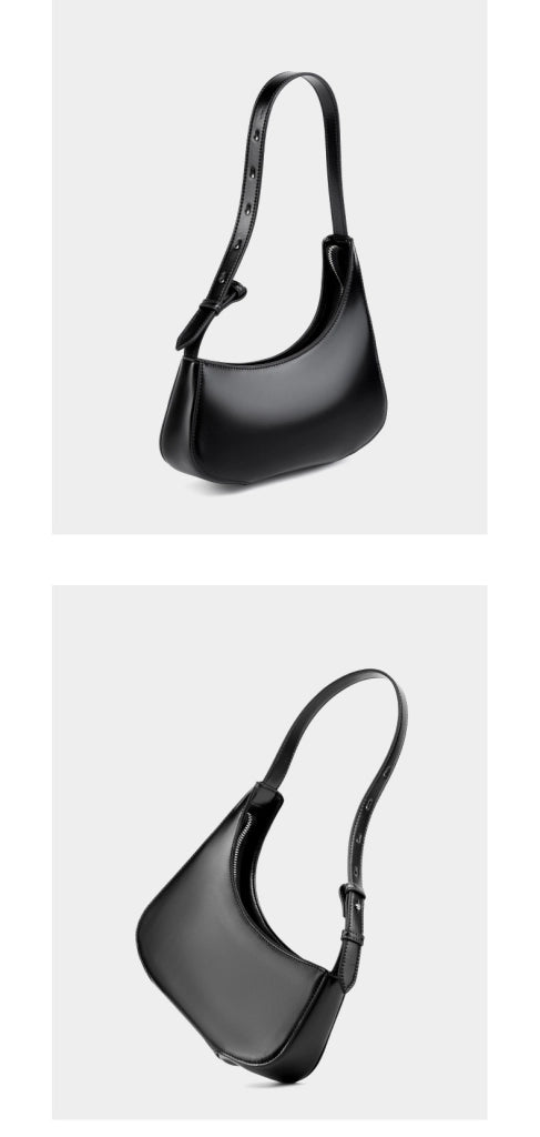 Borsa a tracolla piccola da donna in vera pelle, nera