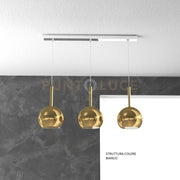 SOSP. BIANCO RETTANGOLARE 3 LUCI VETRI TUTTI PICCOLO ORO 1155BI-S3 RP-OR