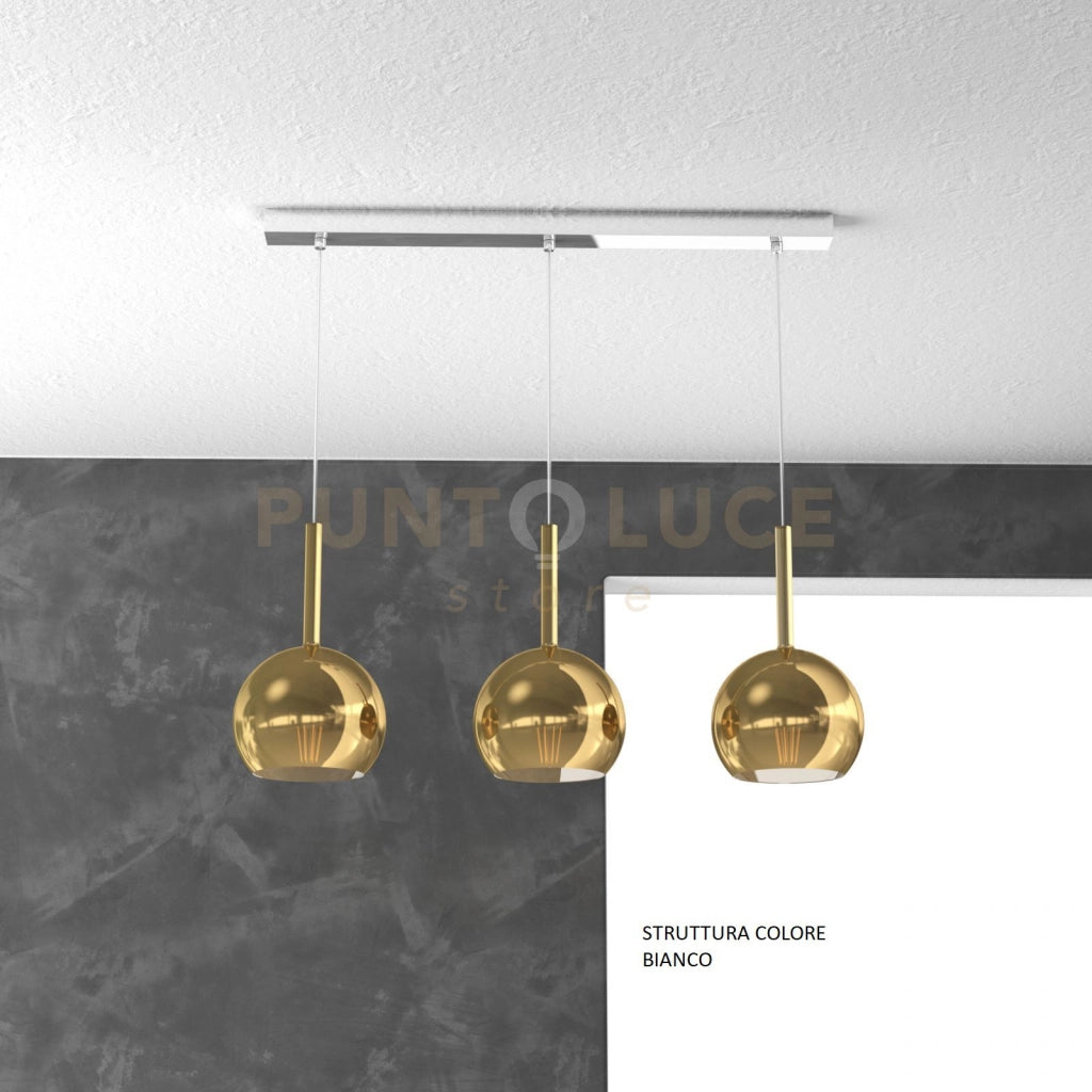 SOSP. BIANCO RETTANGOLARE 3 LUCI VETRI TUTTI PICCOLO ORO 1155BI-S3 RP-OR
