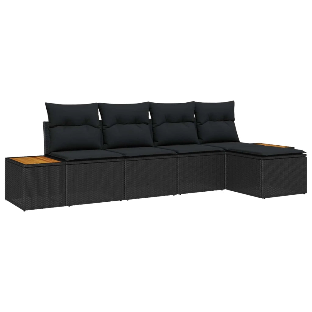 Set Divano da Giardino con cuscino 5 pcs Nero Poly Rattan 3348064