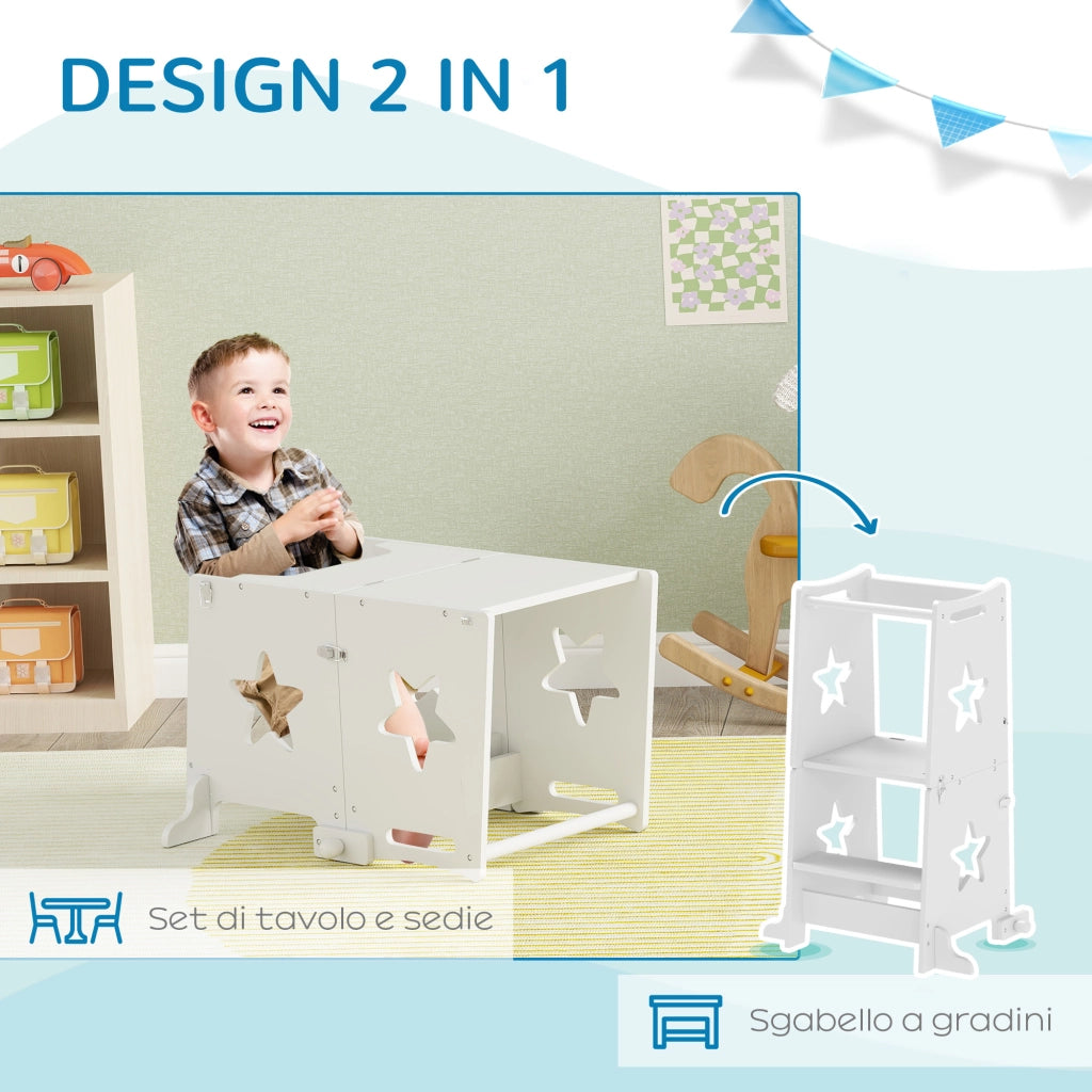 Scala Montessori Convertibile in Tavolo e Sedie ¨C Xylo ¨C Legno Bianco 60x44.5x86cm