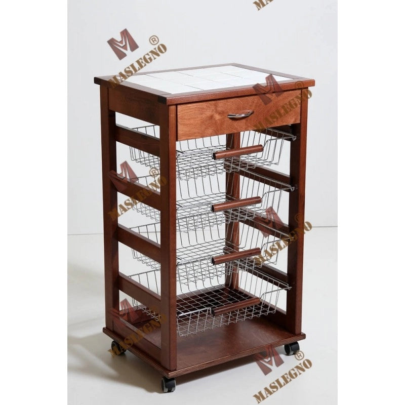 Carrello portafrutta Vesuvio con cassetto - noce