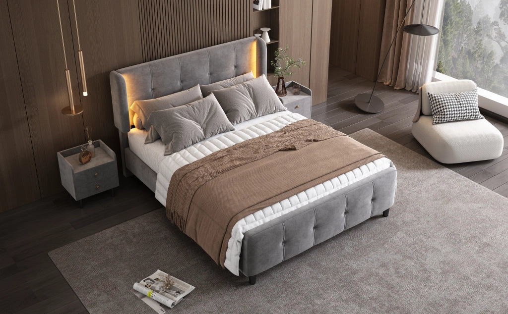 letto imbottito velluto grigio 140x200 cm