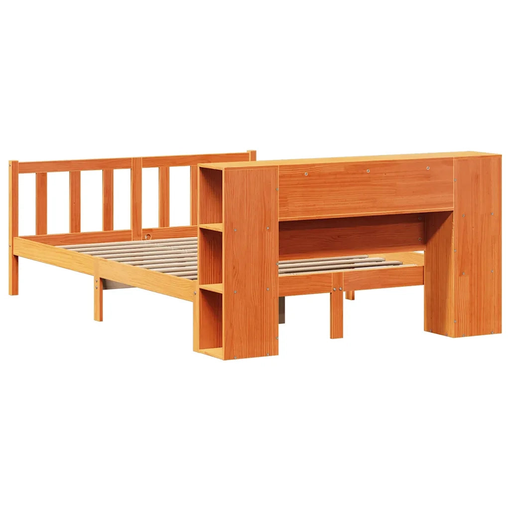 Letto Libreria senza Materasso Marrone Cera 140x200 cm in Pino 3321671