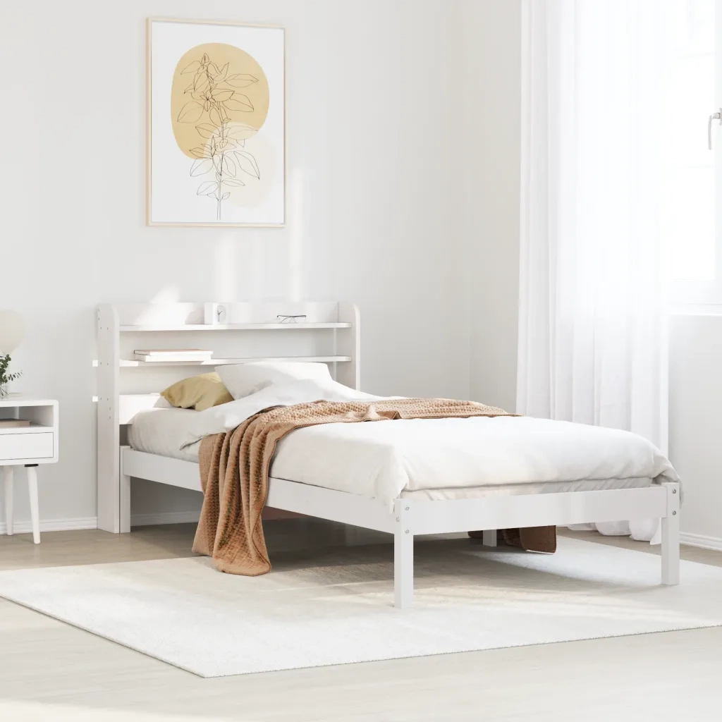 Letto singolo | Letto per adulti | Giroletto senza Materasso Bianco 100x200 cm Legno Massello Pino