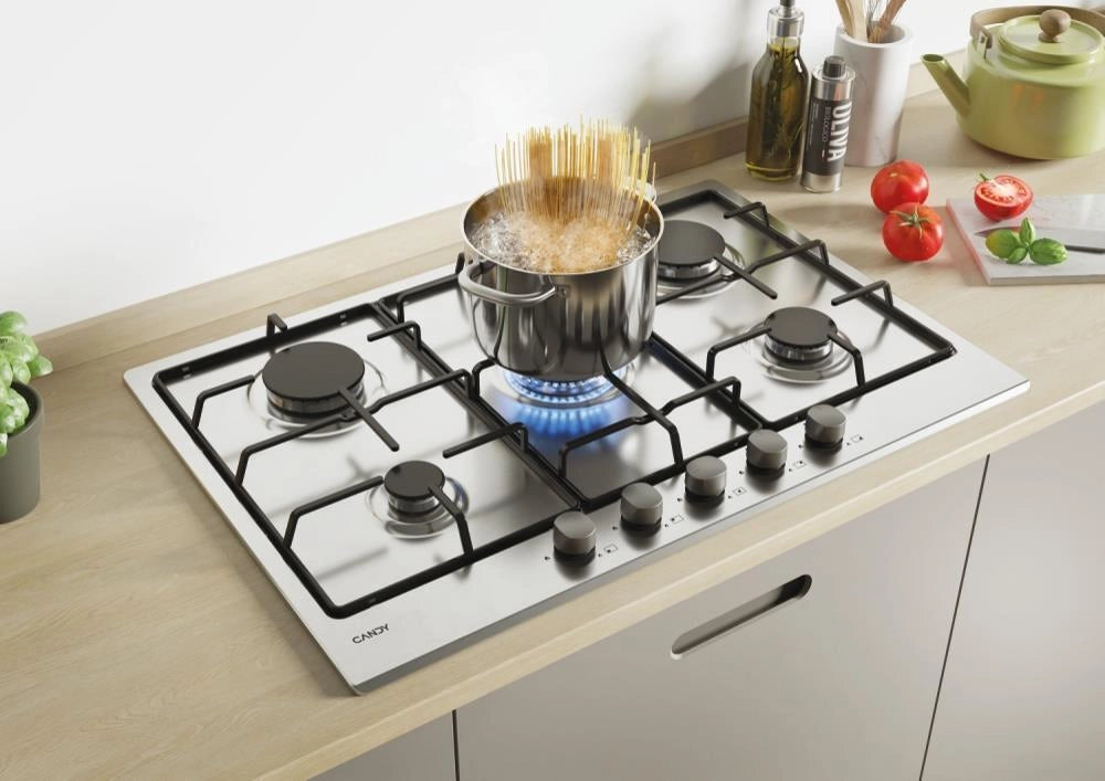 Candy CHW7X Timeless Piano cottura Gas 75 cm 5 fuochi da incasso colore Acciaio Inox