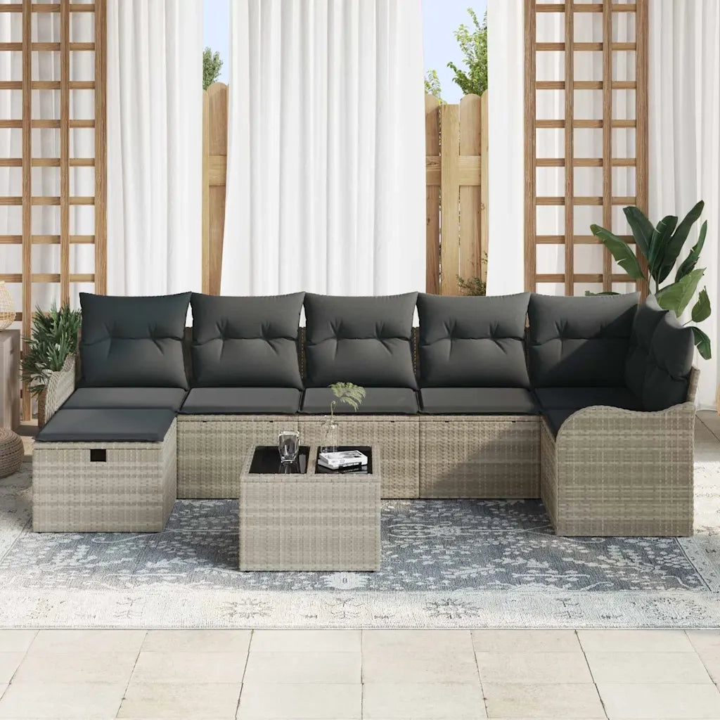 Set di divani con cuscino 8 pcs Grigio chiaro polyrattan