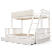 Letto a castello 90×200 cm e 140×200 cm con 2 cassetti e portariviste; senza materasso; legno; bianco