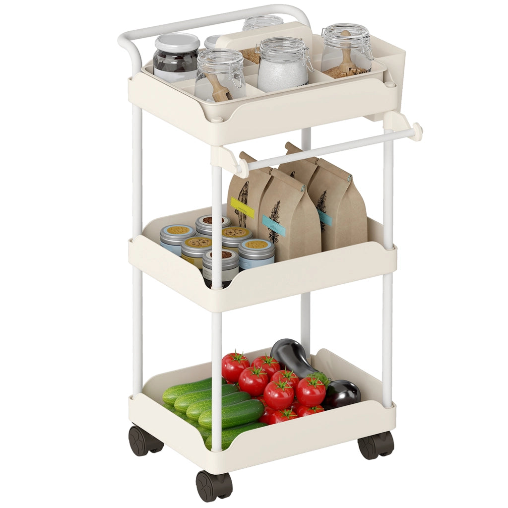 Carrello Ausiliario 3 Ripiani con Ruote ¨C Xylo ¨C Bianco con Cestini Estraibili