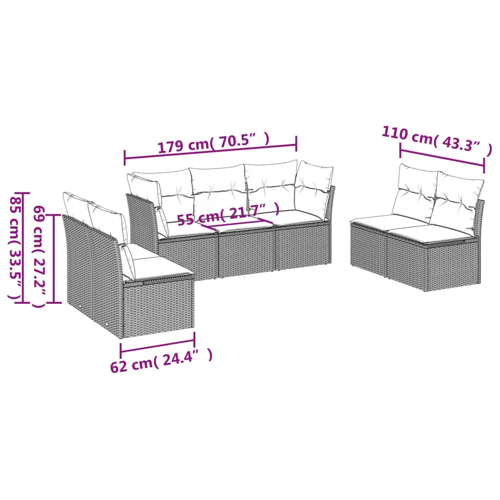 Set Divani da Giardino 7pz con Cuscini Grigio Chiaro Polyrattan 3217412