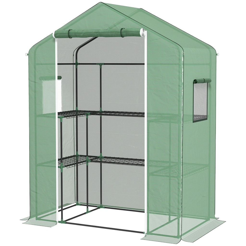 Serra da Giardino con Porta Finestre e Ripiani a 2 Livelli ¨C Xylo ¨C 140x73x190 cm Verde
