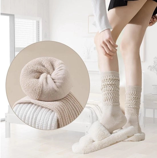 Calze da ciclismo overknee 2 paia - Donna - Nero/Bianco - Calze termo-fleece - Ginocchiere - Forma comoda - Materiale respirante