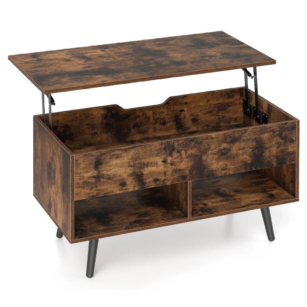 Tavolino da caffè con piano sollevabile 80 x 40 x 58 cm con vano portaoggetti nascosto e gambe in legno massello stile moderno legno ingegnerizzato finitura caffè 20_0013795