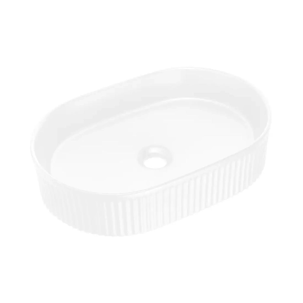 Set bagno VANO bianco 80cm: mobile sottolavabo con cassetti + piano per lavabo bianco + lavabo da appoggio scanalato bianco