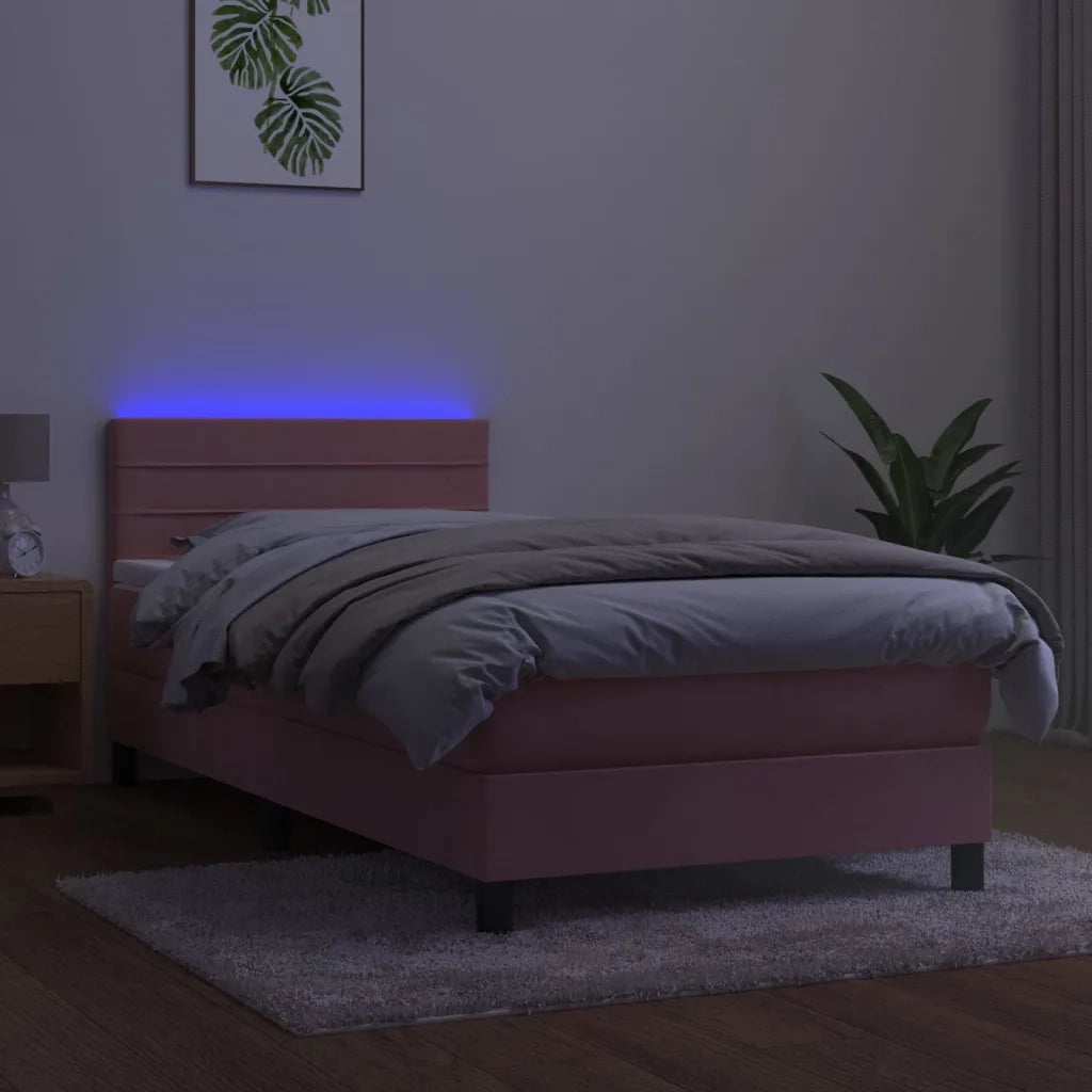 Letto a Molle con Materasso e LED Rosa 100x200 cm in Velluto 3134452