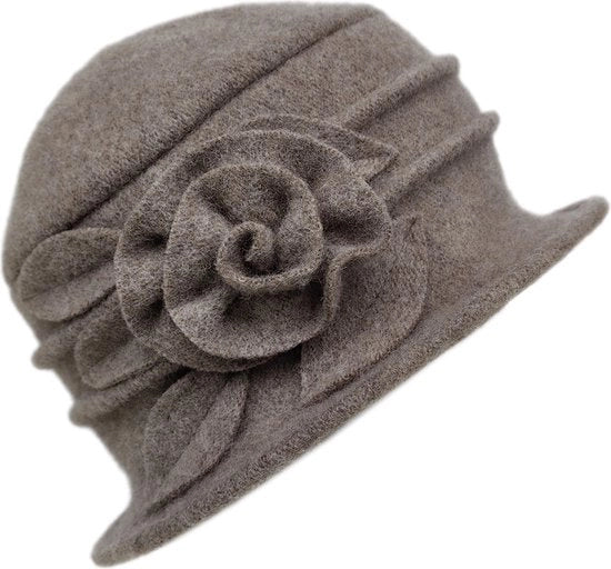 Cappelli caldi invernali per donne - cappelli in lana retro - cappelli in lana invernali per donne con decorazioni floreali - cappelli eleganti di alta qualità - grigio